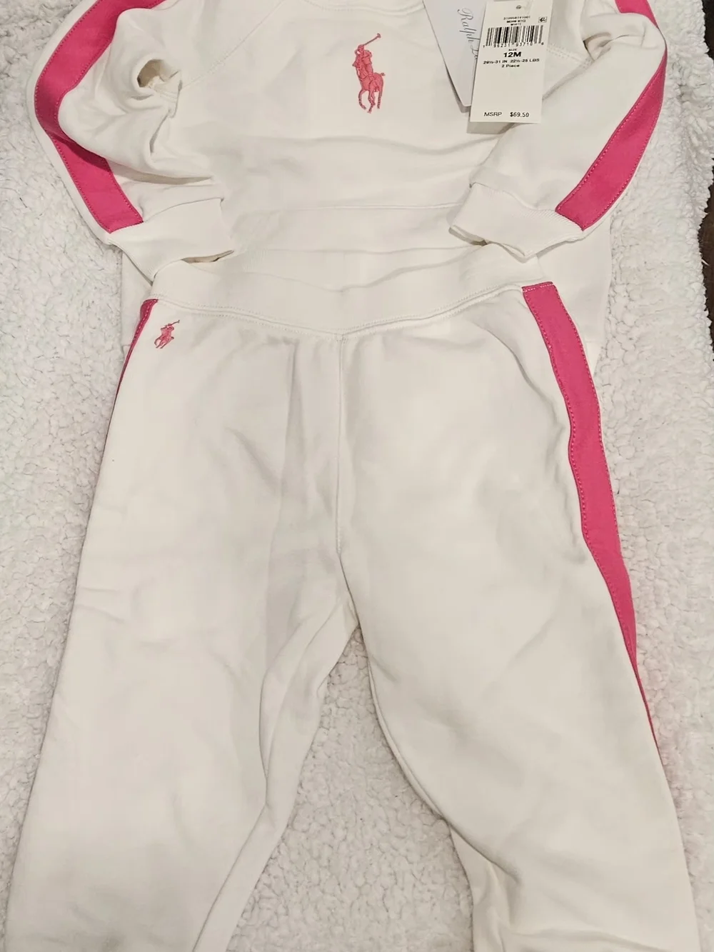 NWT Polo Ralph Lauren Baby 2-Piece Sweatshirt Jogger Set Pink Cream 12M